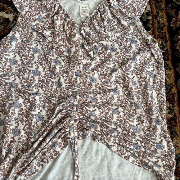 Kate Quinn Ditsy Floral Ruffled V Neck Ruched Sleeveless Top M - Picture 5 of 10